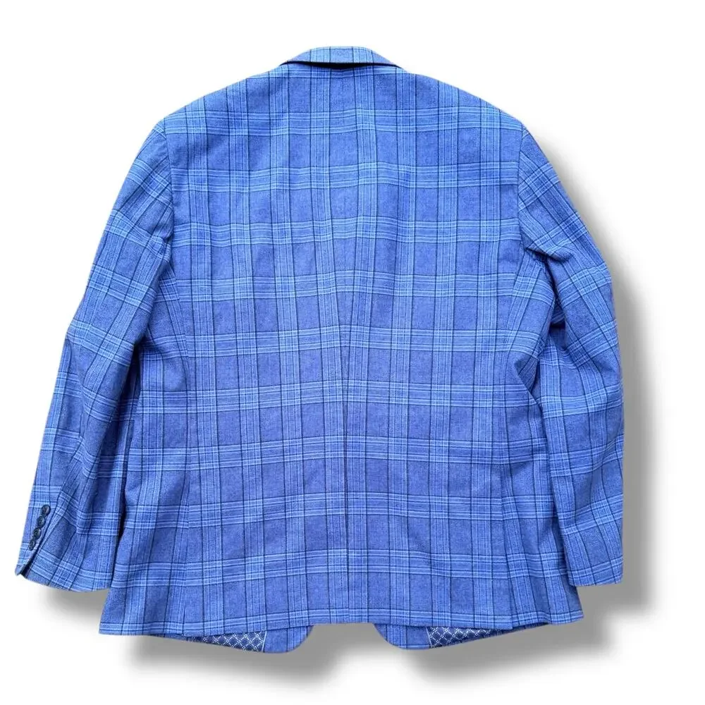 Crown & Ivy Men's 46R Blue Plaid Blazer Sport Coat Two Button Cotton Blend
